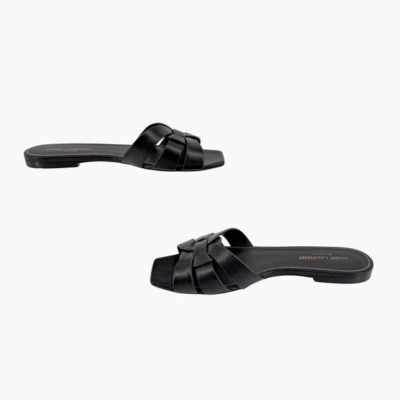 Saint Laurent Tribute Black Braided Leather Flat Slide Sandals Size 38.5 US 8.5 - Picture 10 of 15